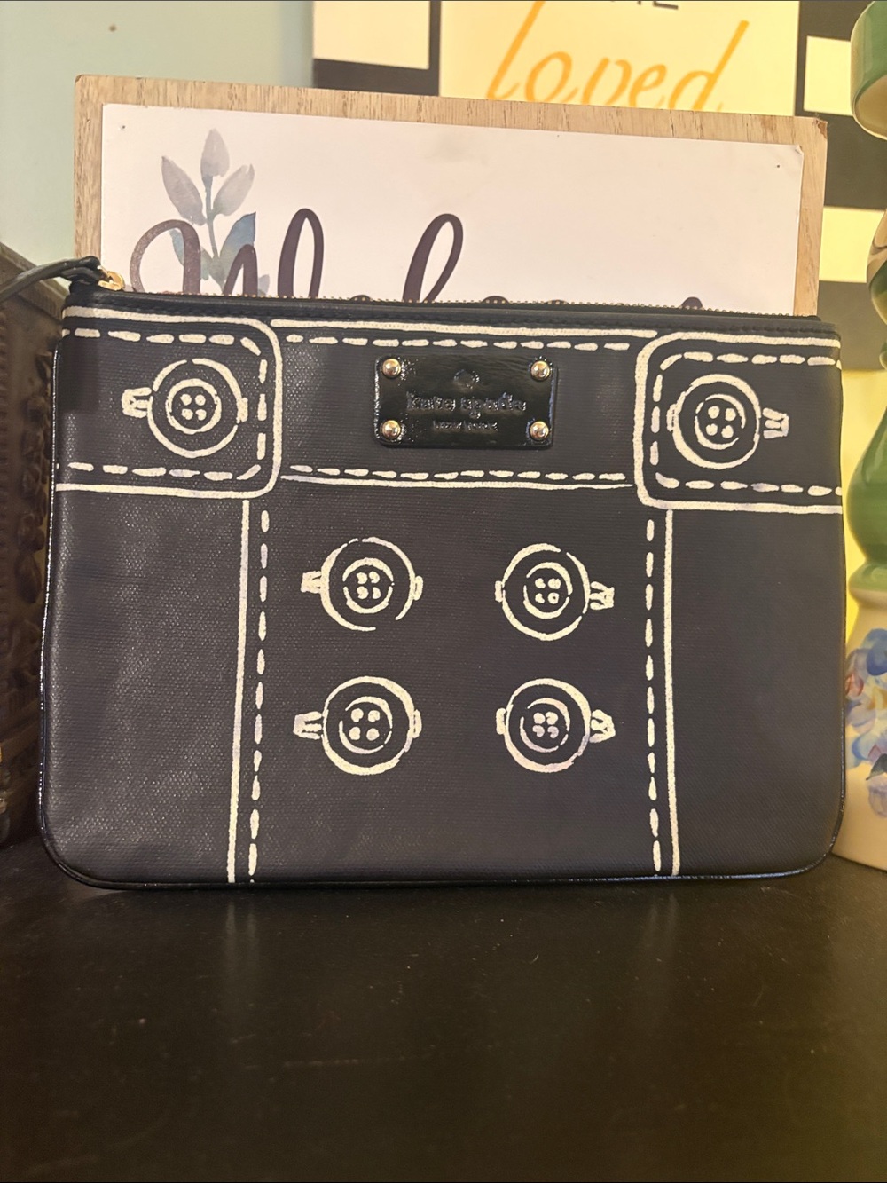 kate spade Black and White Graphic Zip Toiletry Pouch